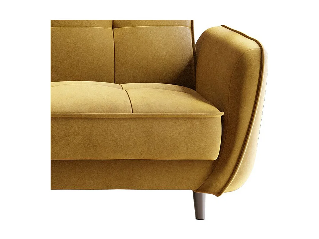 Canapé convertible 3 places velours jaune capitonné et pieds bois noir Bizza 220cm