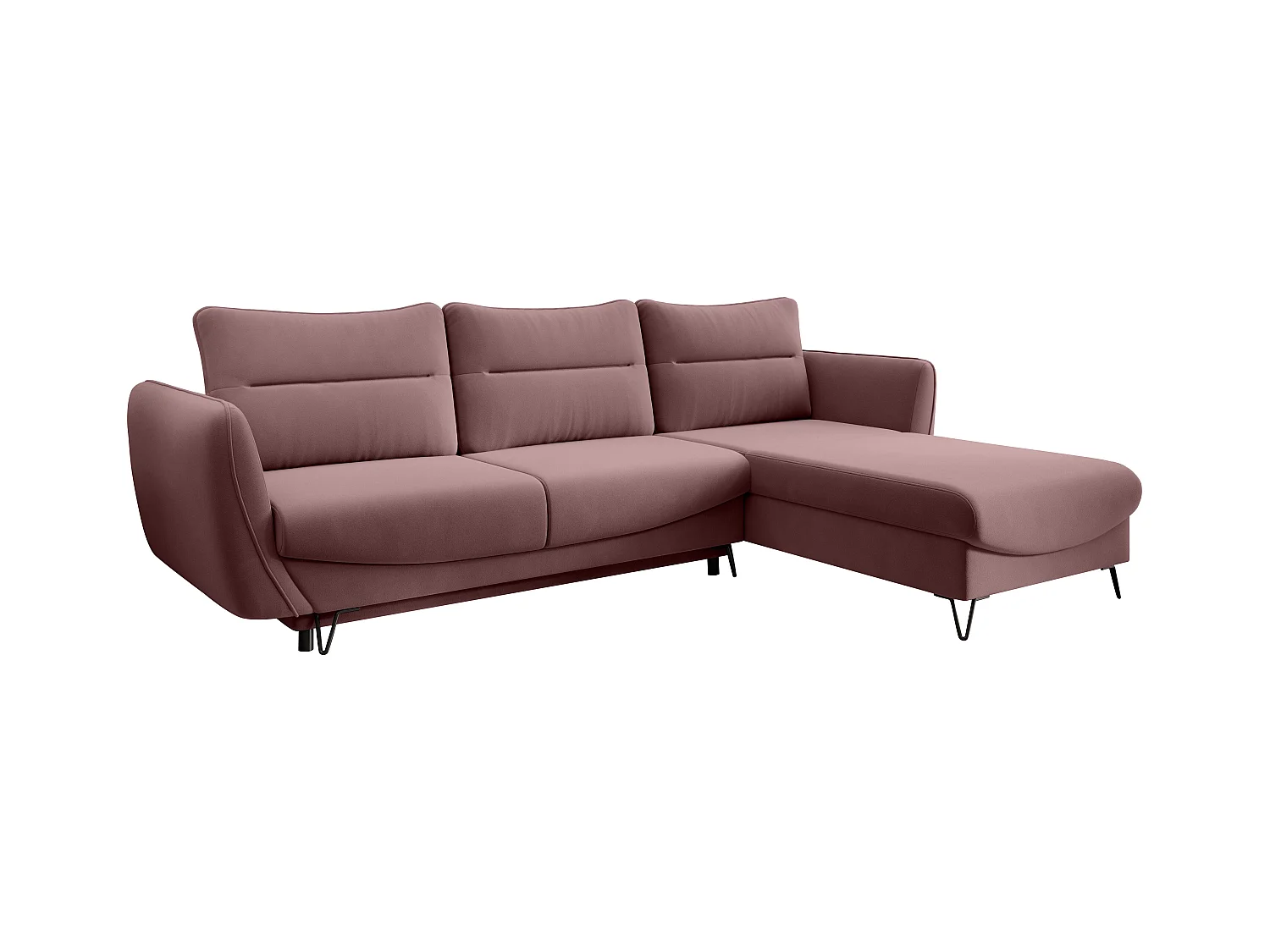 Canapé d'angle droit convertible velours rose cuivré Zurik 276cm