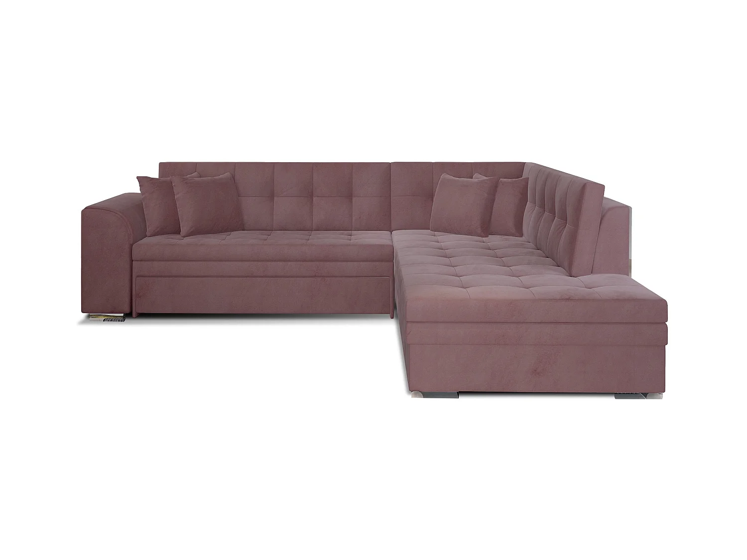 Canapé convertible angle droit velours rose et chromé Pika 260cm