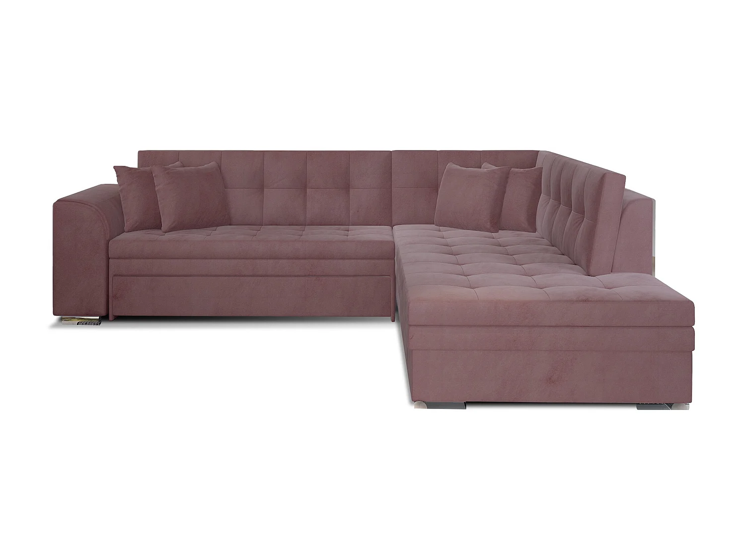 Canapé convertible angle droit velours rose et chromé Pika 260cm