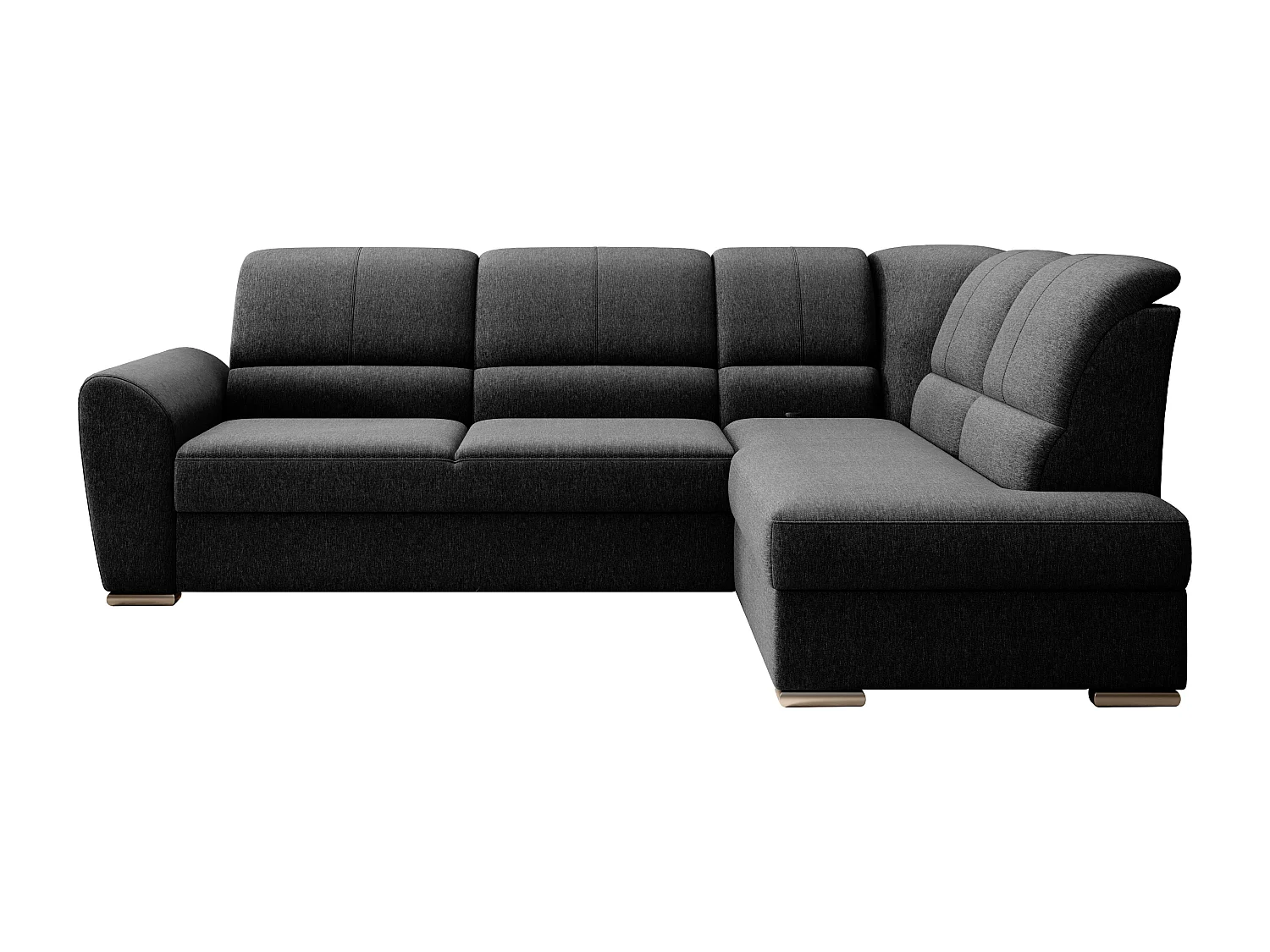 Canapé angle droit convertible tissu noir et pieds acier chromé Zabor 270cm