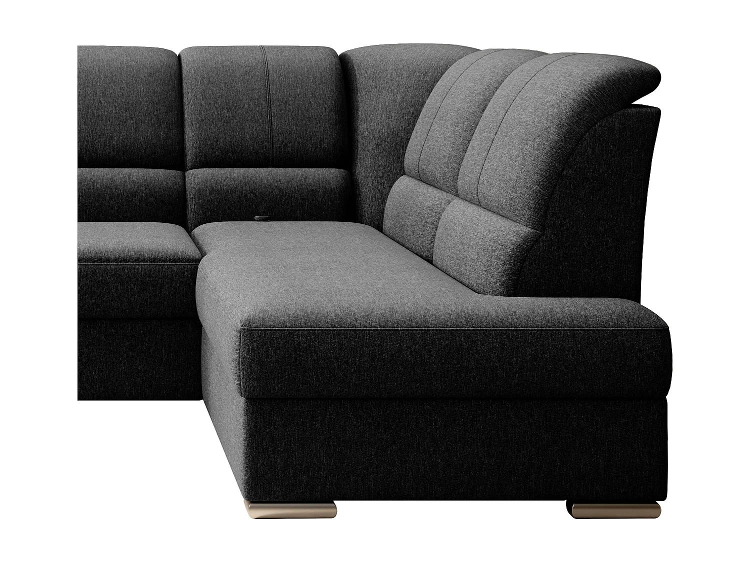 Canapé angle droit convertible tissu noir et pieds acier chromé Zabor 270cm