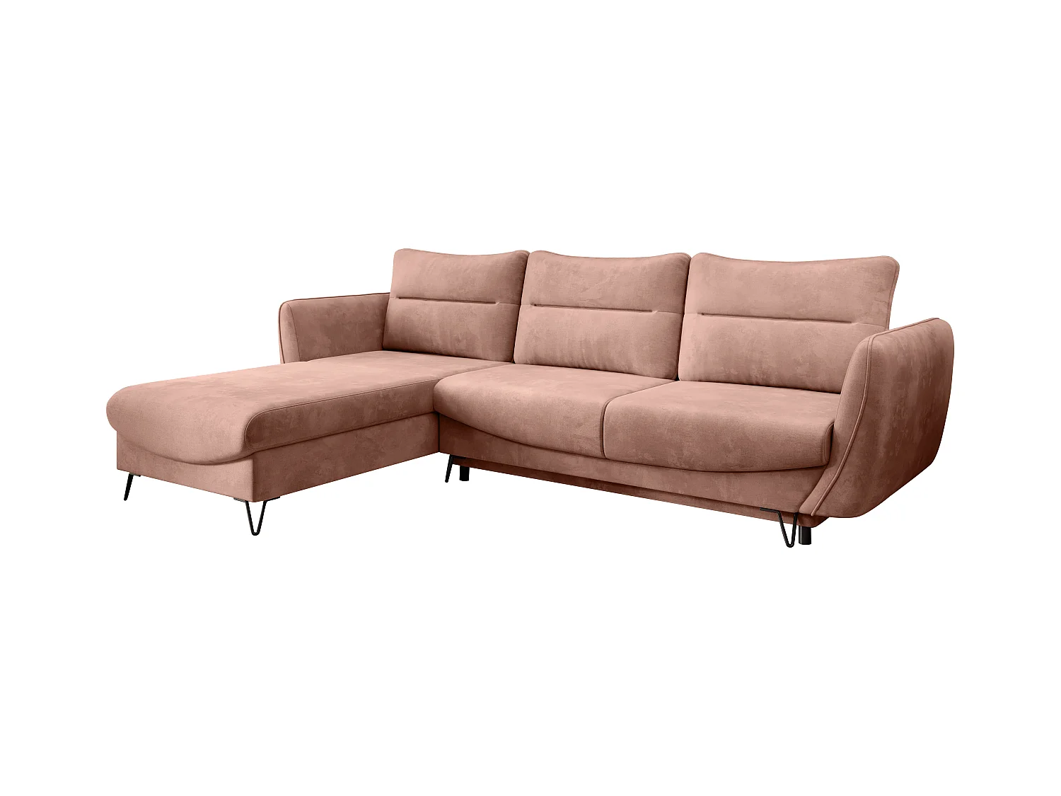 Canapé d'angle gauche convertible tissu doux abricot clair Zurik 276cm