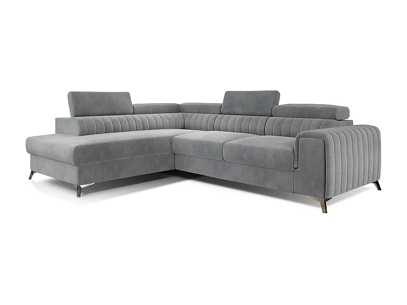 Canapé angle gauche convertible avec appuis-tête réglables velours doux gris clair Lozan 275cm