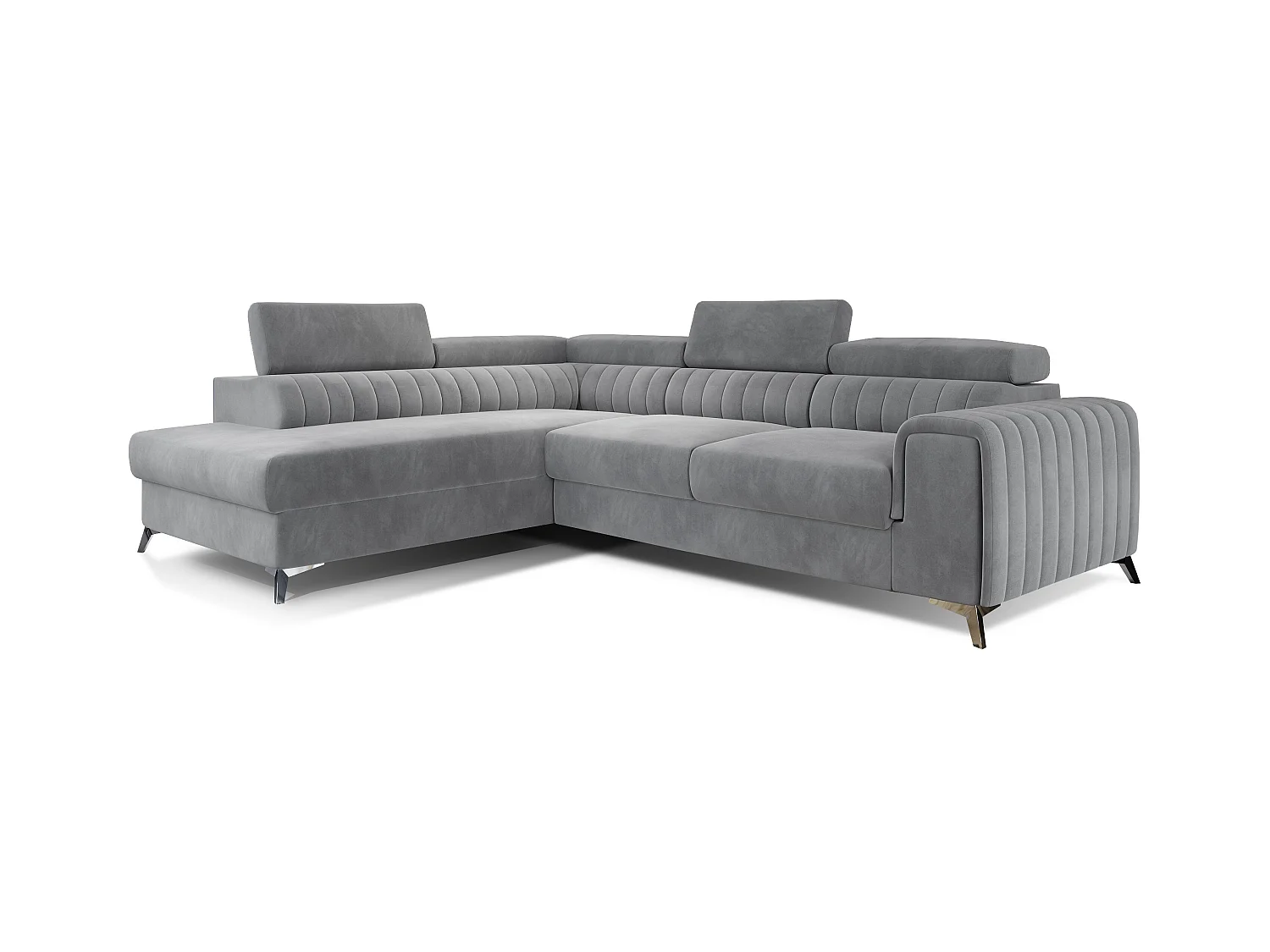 Canapé angle gauche convertible avec appuis-tête réglables velours doux gris clair Lozan 275cm