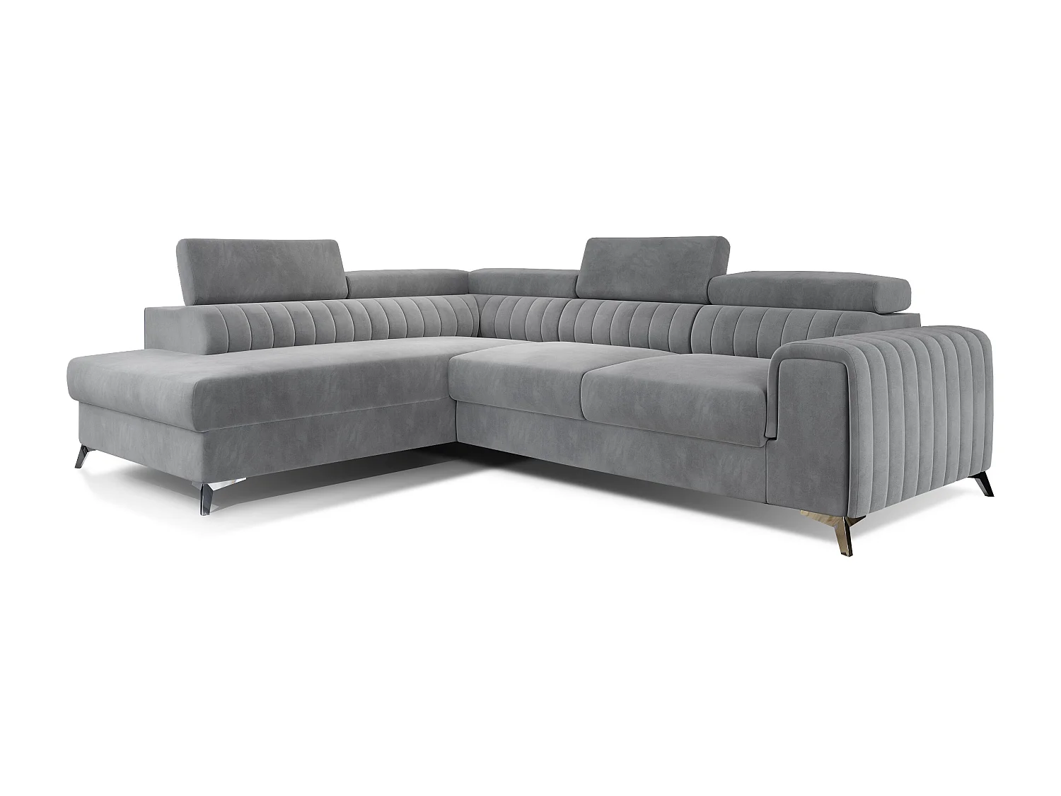 Canapé angle gauche convertible avec appuis-tête réglables velours doux gris clair Lozan 275cm