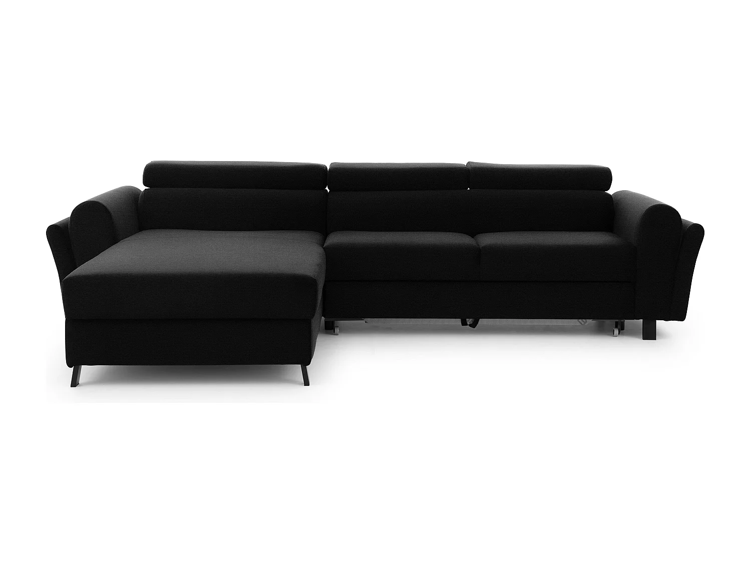 Canapé d’angle convertible MAZALI tissu- Appuis-tête réglables et rangement-Anthracite-Méridienne A gauche