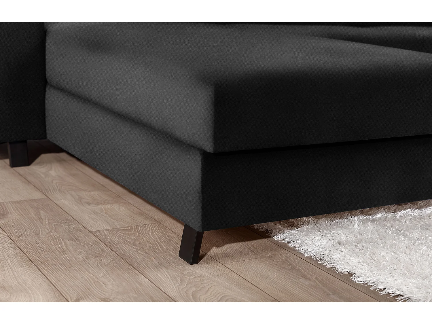 Canapé d’angle convertible MAZALI tissu- Appuis-tête réglables et rangement-Anthracite-Méridienne A gauche