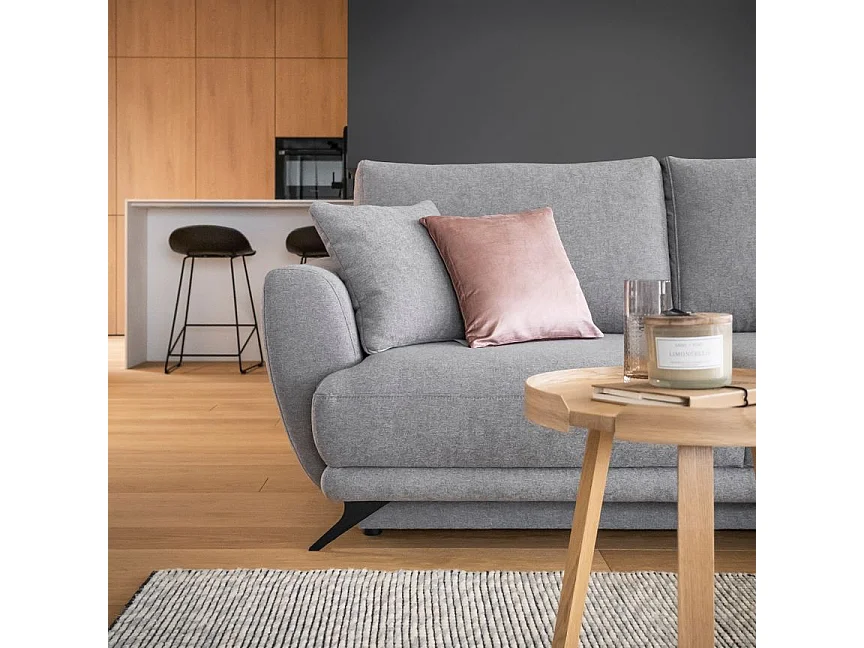 Canapé d'angle gauche convertible 5 places en tissu beige SAVARY