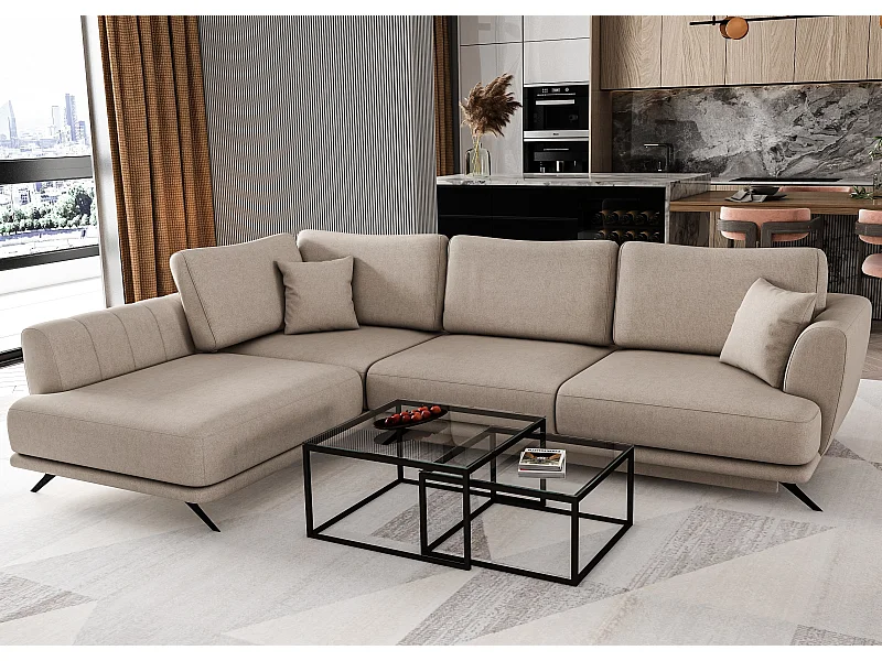 Ombouwbank linker hoek Savary beige stof 280 cm