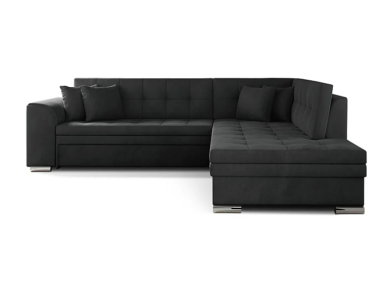 Canapé convertible angle droit velours gris foncé et chromé Pika 260cm