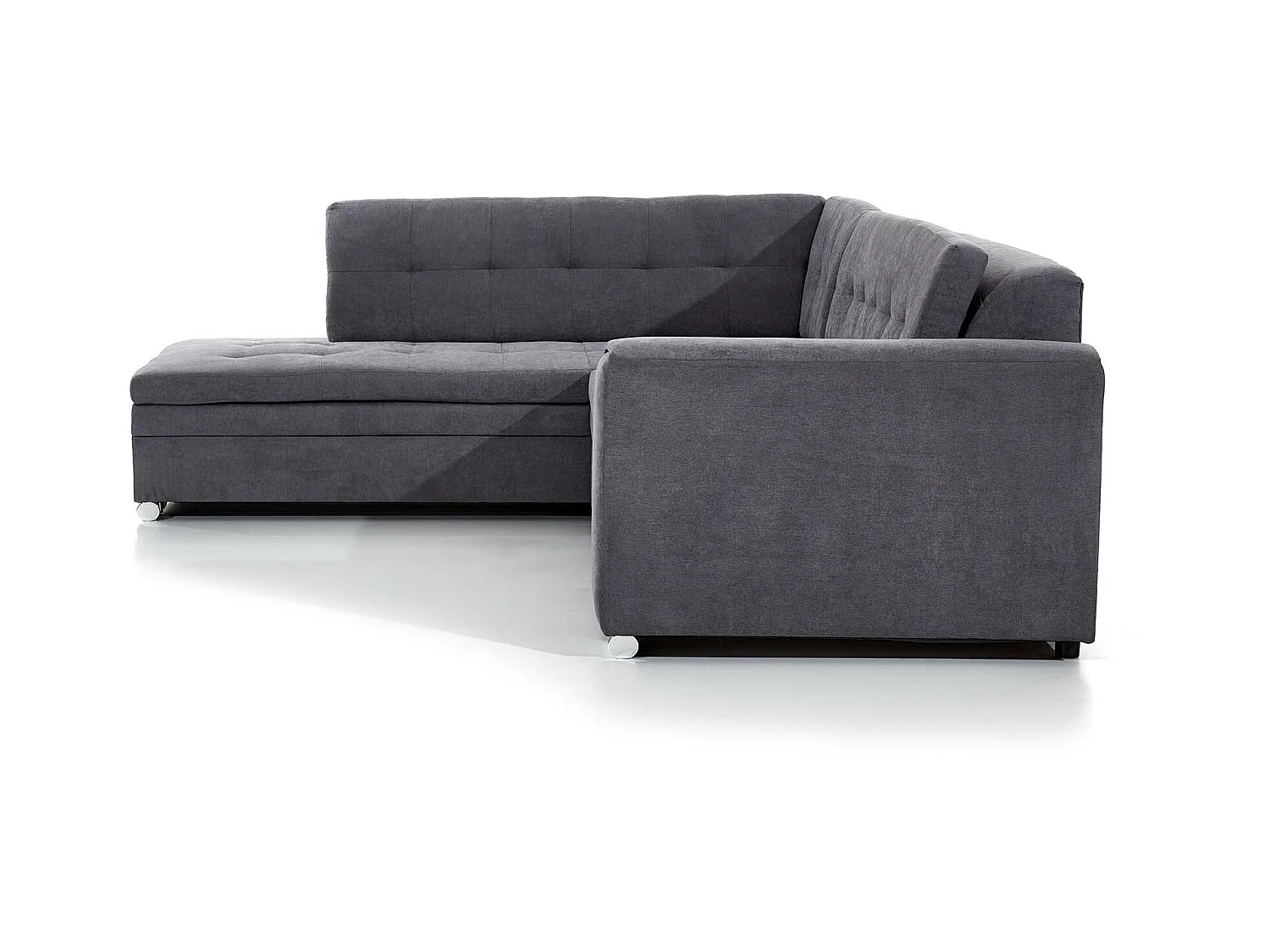 Canapé convertible angle droit velours gris foncé et chromé Pika 260cm