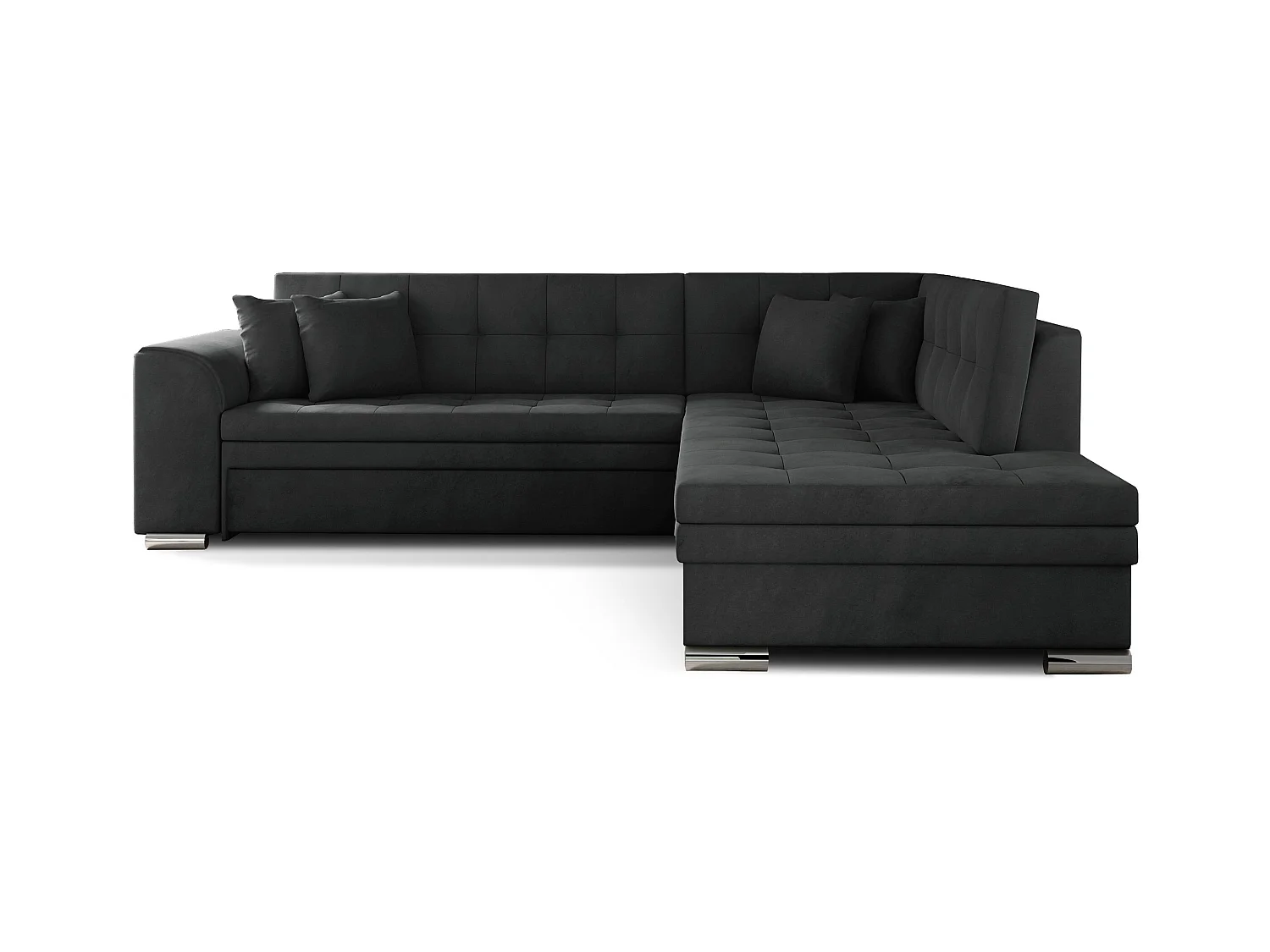 Canapé convertible angle droit velours gris foncé et chromé Pika 260cm