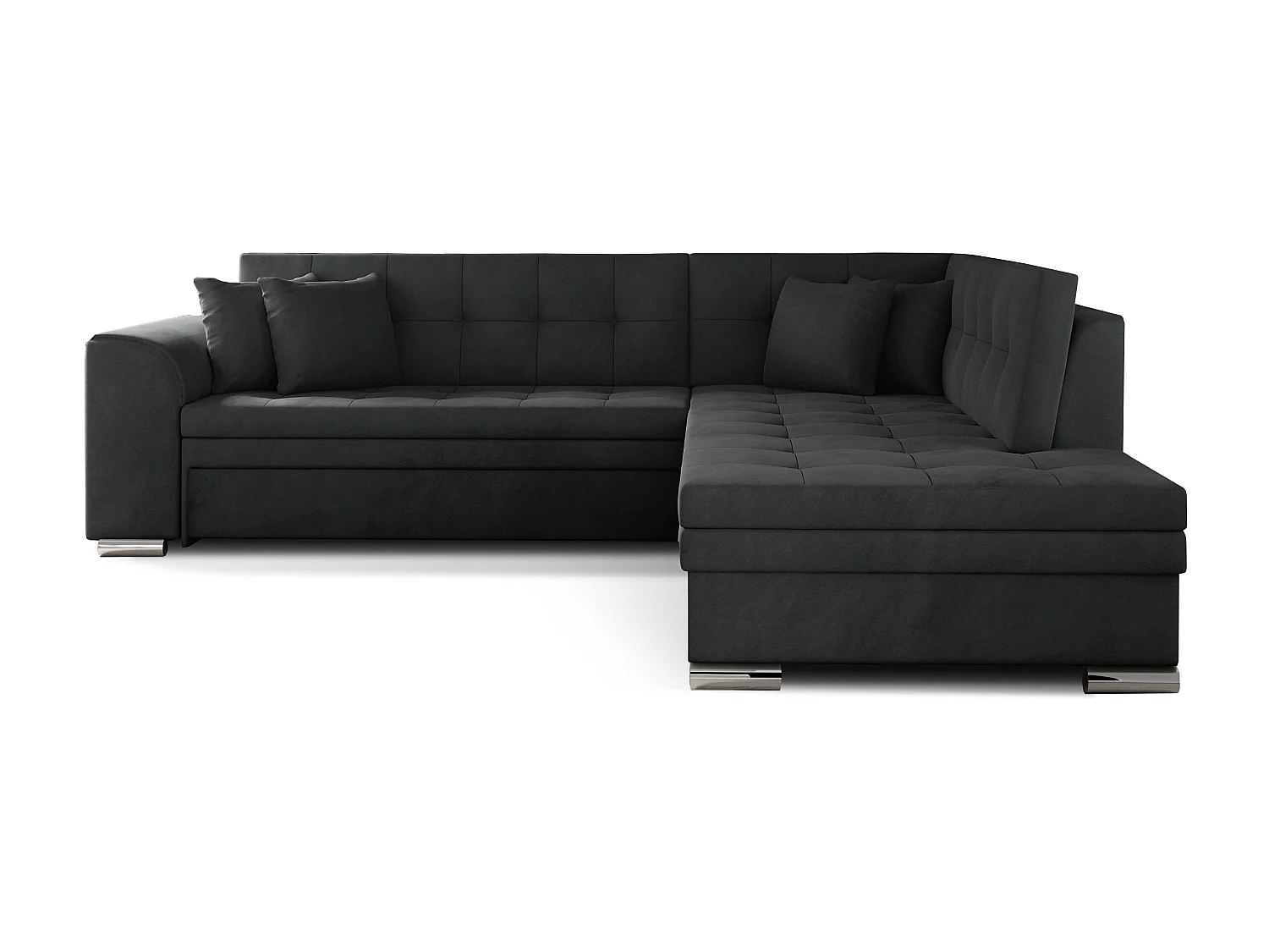 Canapé convertible angle droit velours gris foncé et chromé Pika 260cm