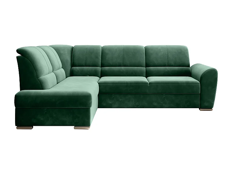 Canapé angle gauche convertible tissu vert foncé et pieds acier chromé Zabor 270cm