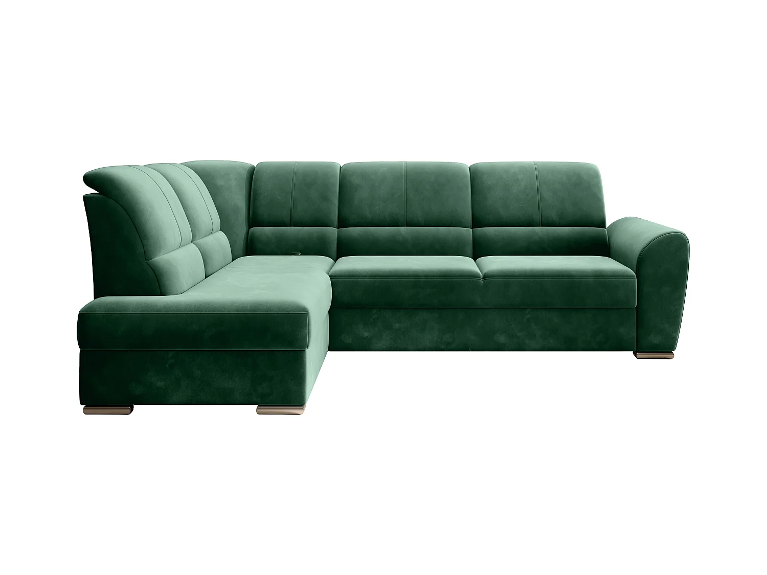 Canapé angle gauche convertible tissu vert foncé et pieds acier chromé Zabor 270cm