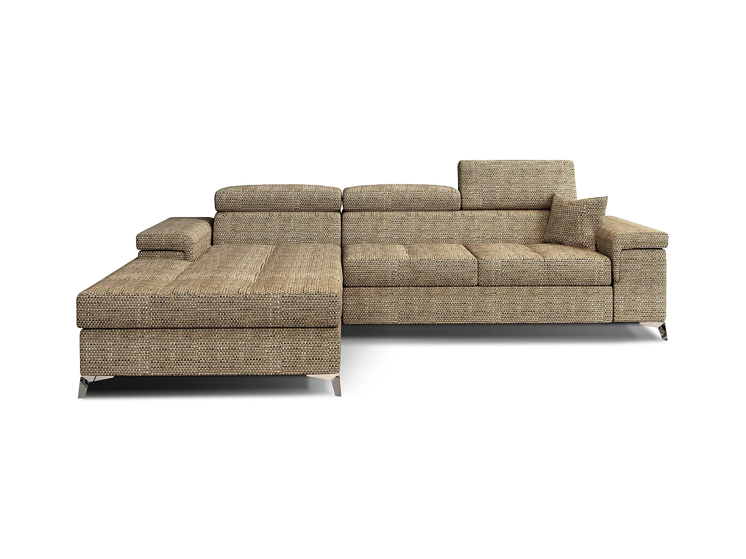 Canapé angle gauche convertible tissu beige chiné avec appuis-tête réglables Rikaro 280cm