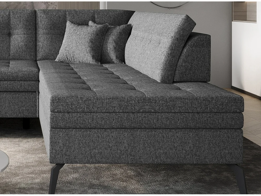 Canapé convertible capitonné angle droit tissu gris foncé chiné Larry 260cm