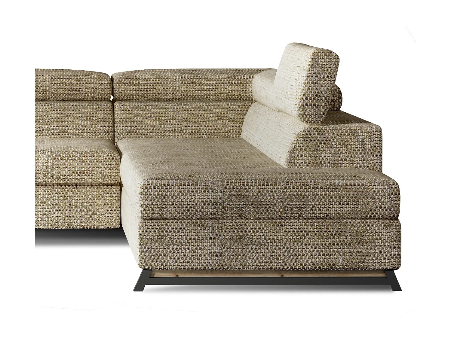 Canapé angle droit convertible tissu beige chiné avec têtières réglables Nikos 265cm