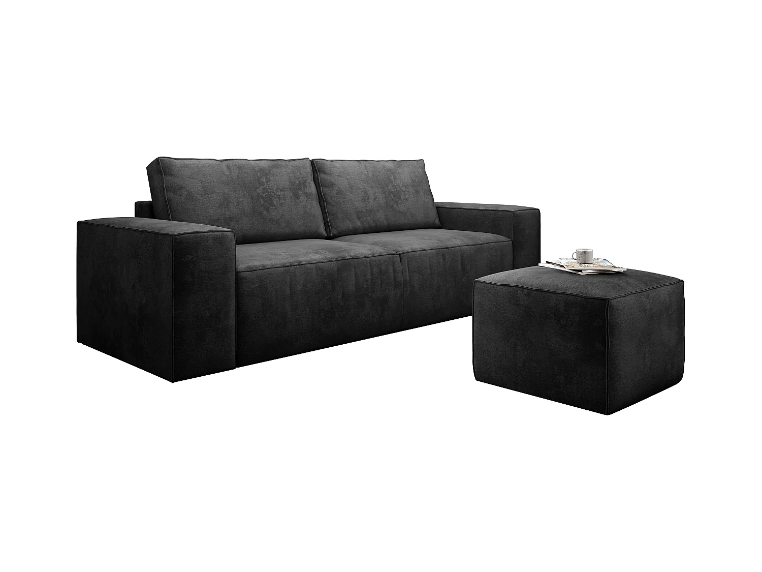 Canapé convertible 4 places tissu doux anthracite Willace 260cm