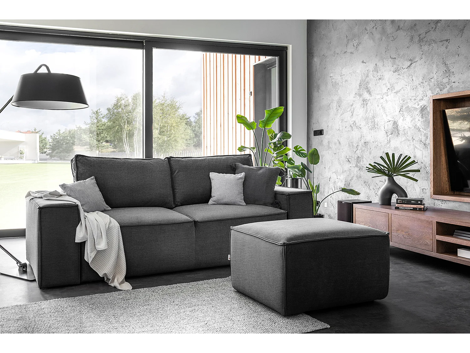 4-zits slaapbank in zachte antraciet stof Willace 260 cm