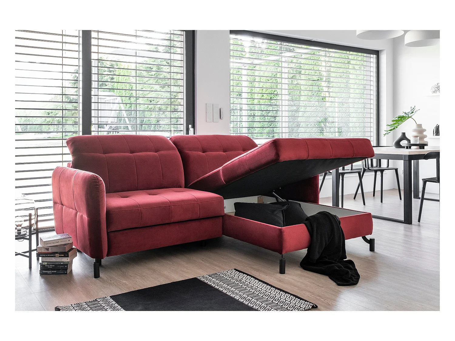 Canapé convertible tissu matelassé taupe chiné angle droit Lory 225cm