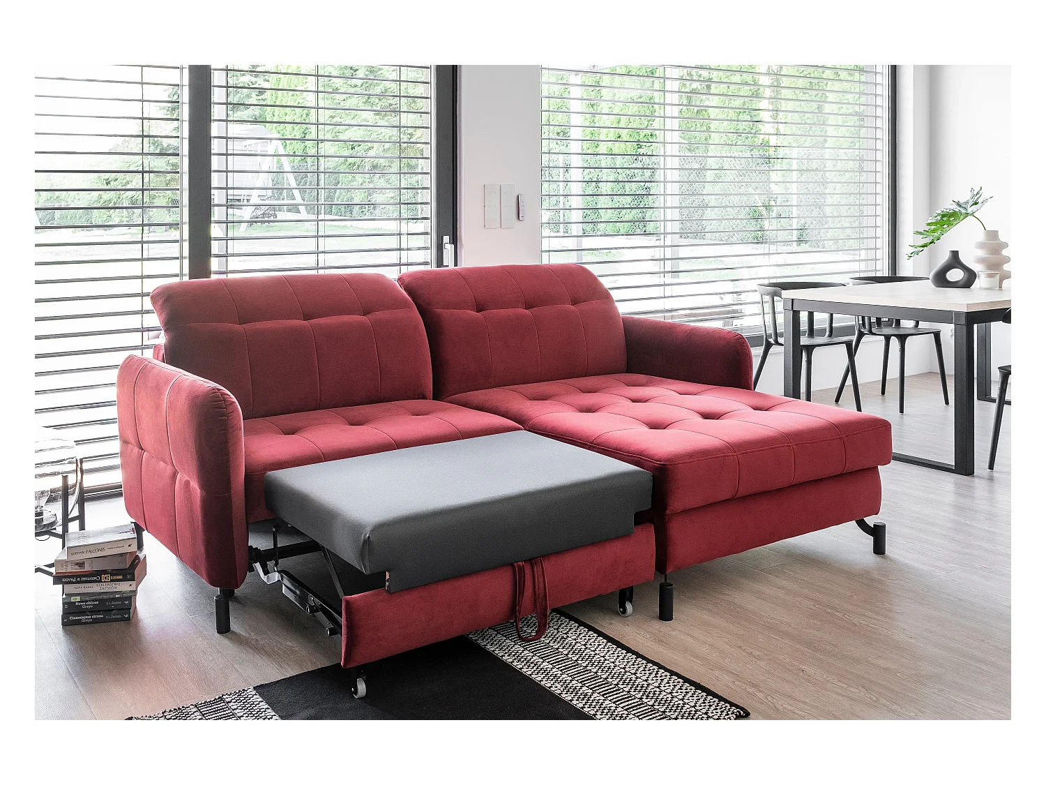 Canapé convertible tissu matelassé taupe chiné angle droit Lory 225cm