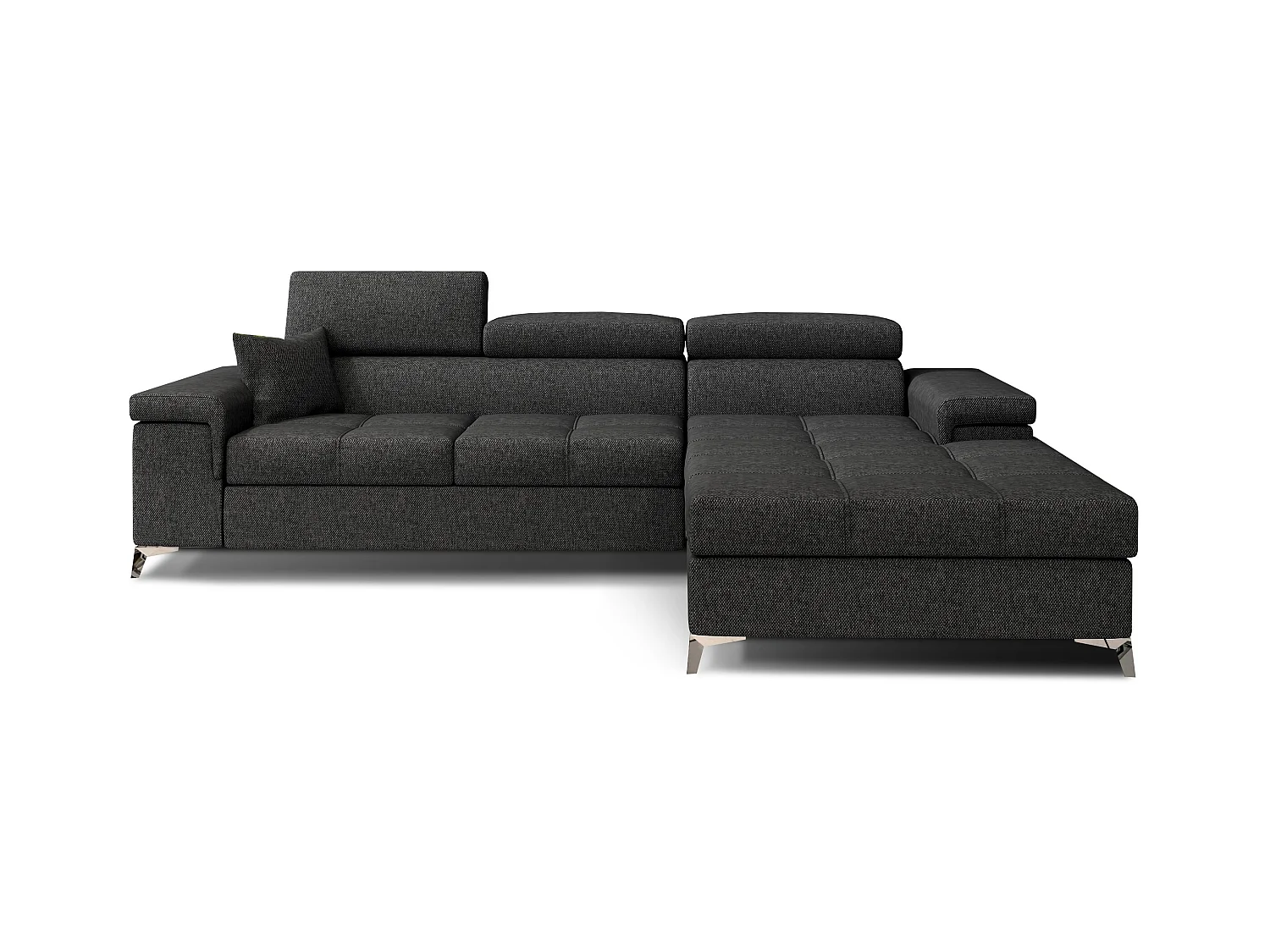 Canapé angle droit convertible tissu gris foncé avec appuis-tête réglables Rikaro 280cm