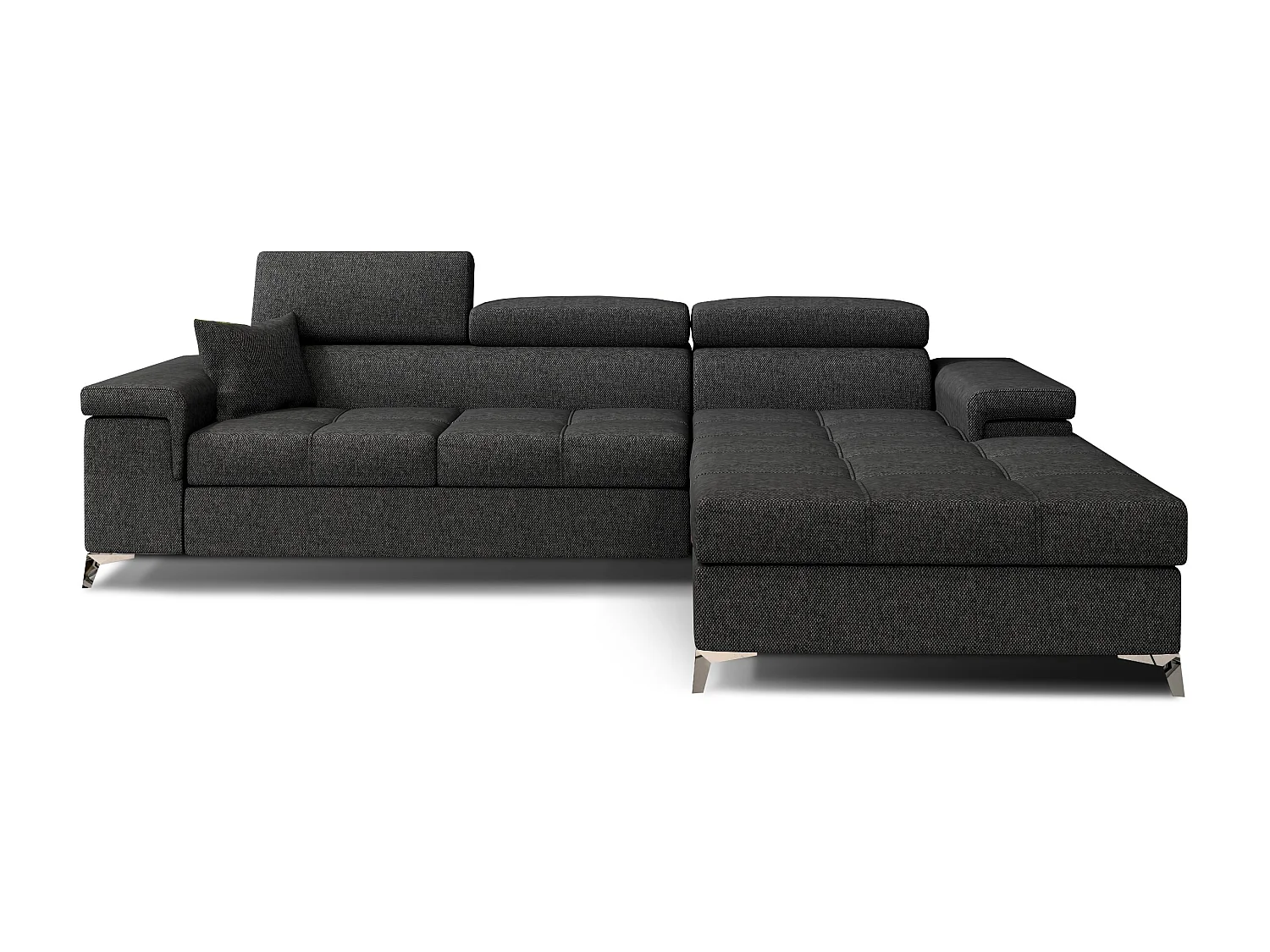 Canapé angle droit convertible tissu gris foncé avec appuis-tête réglables Rikaro 280cm