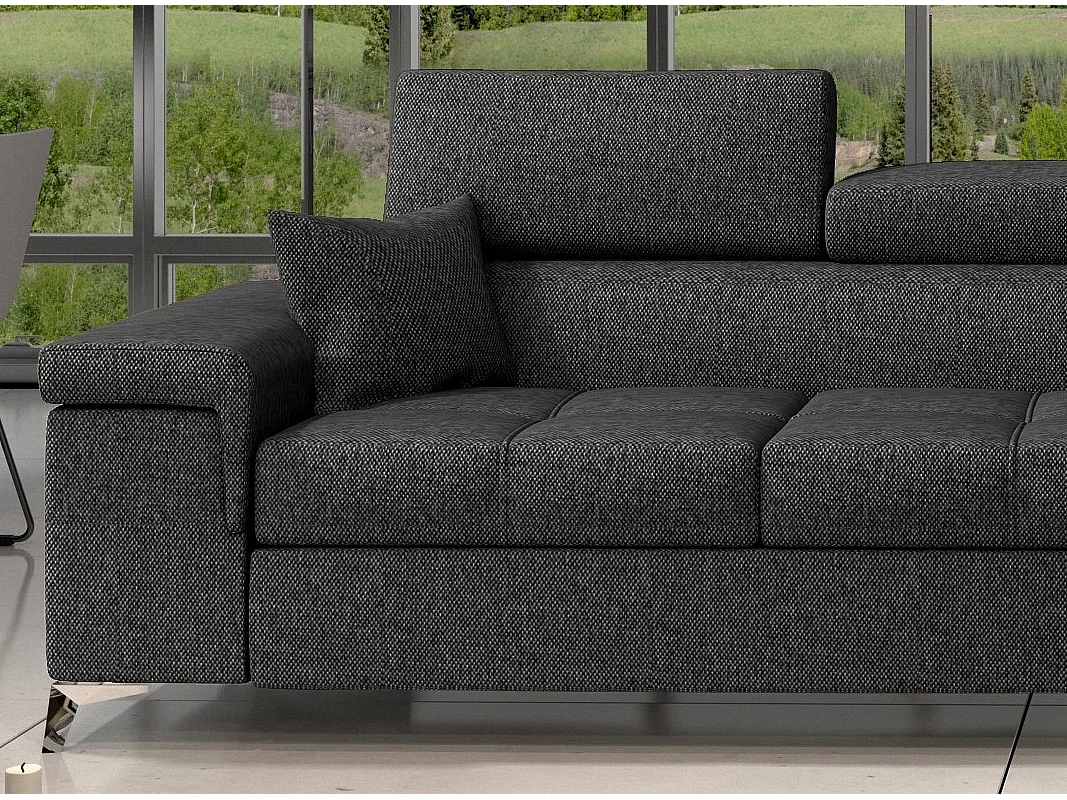 Canapé angle droit convertible tissu gris foncé avec appuis-tête réglables Rikaro 280cm