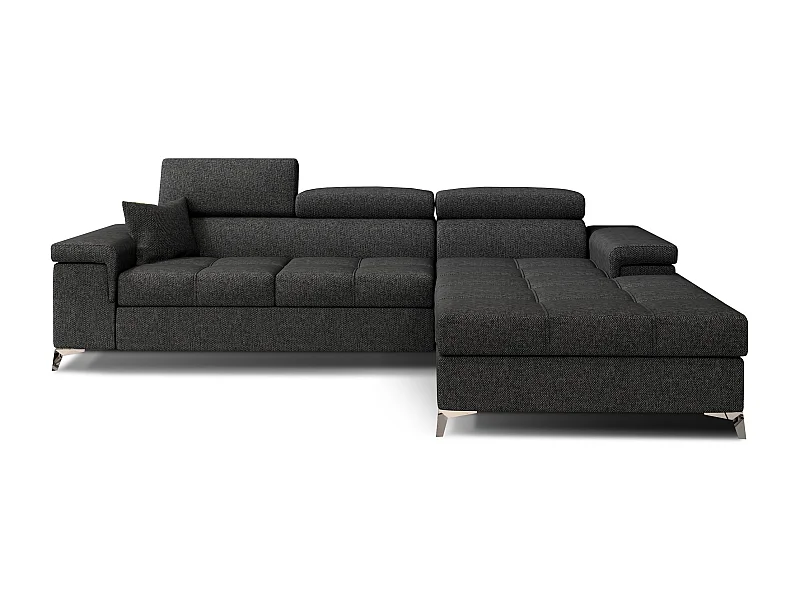 Canapé angle droit convertible tissu gris foncé avec appuis-tête réglables Rikaro 280cm