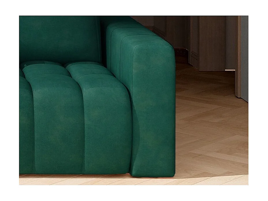 Canapé convertible 3 places velours vert bouteille avec coffre de rangement Larko 245cm