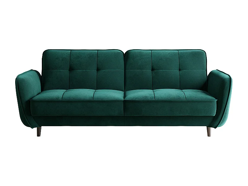 Canapé convertible 3 places velours vert capitonné et pieds bois noir Bizza 220cm