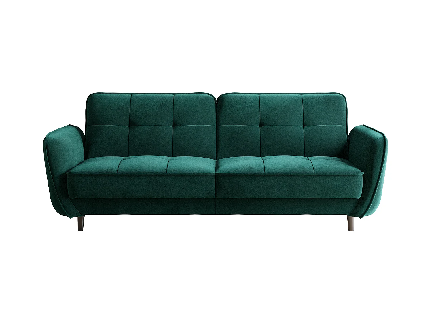 Canapé convertible 3 places velours vert capitonné et pieds bois noir Bizza 220cm