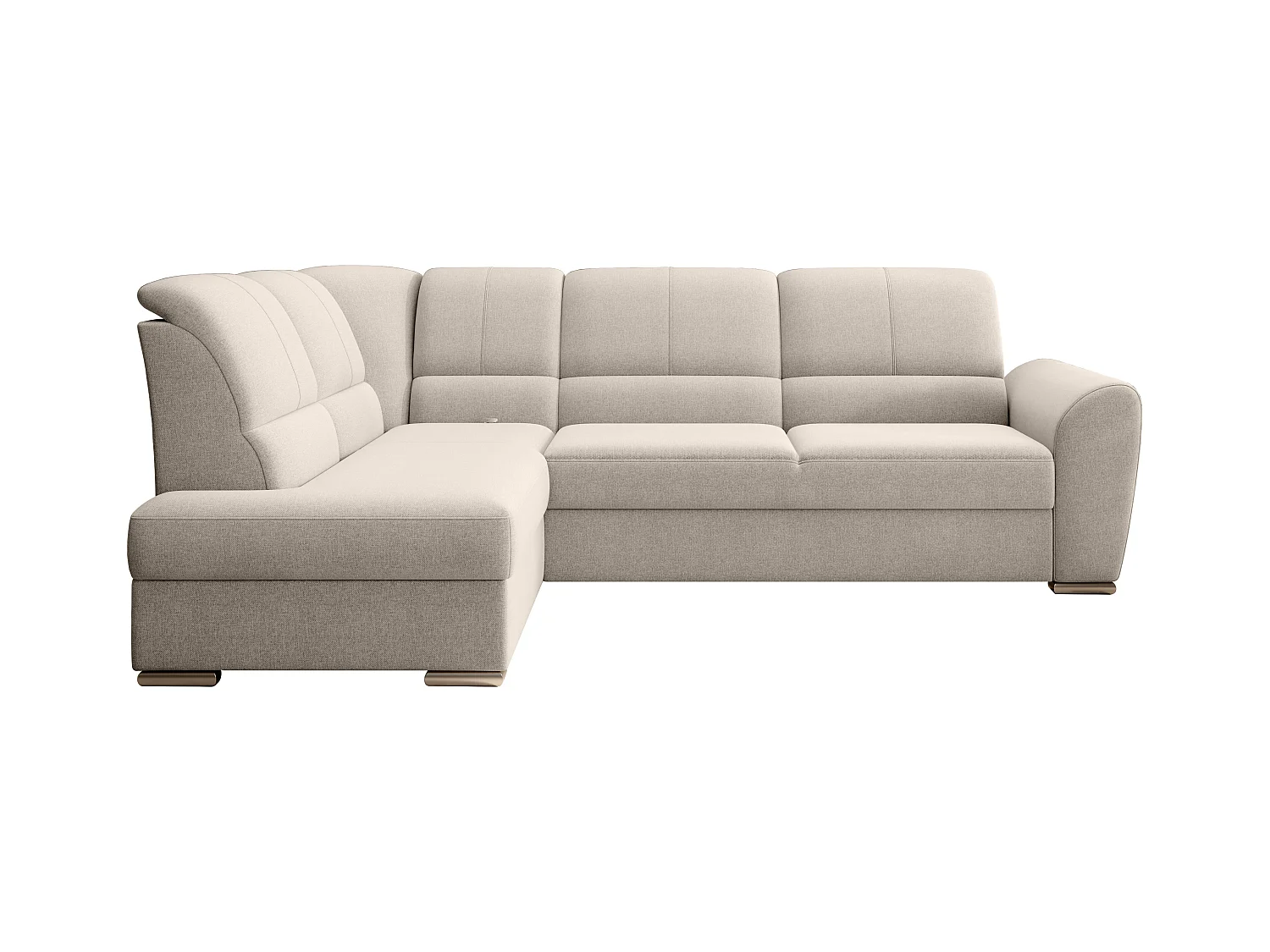 Canapé angle gauche convertible tissu crème et pieds acier chromé Zabor 270cm