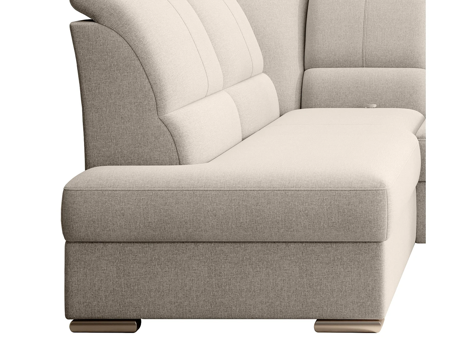 Canapé angle gauche convertible tissu crème et pieds acier chromé Zabor 270cm