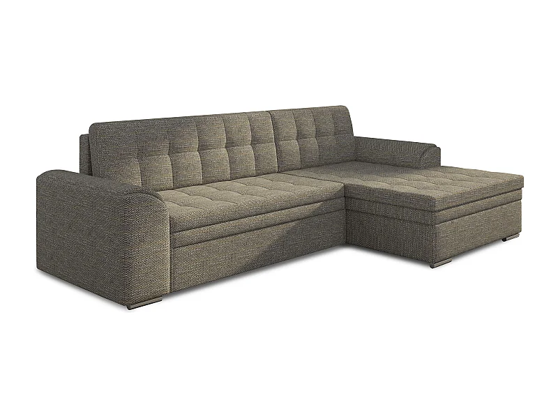 Canapé angle droit convertible tissu gris chiné Kapitona 270cm