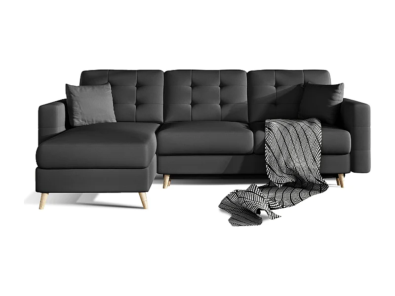 Canapé d'angle réversible et convertible simili cuir noir Anska 250cm