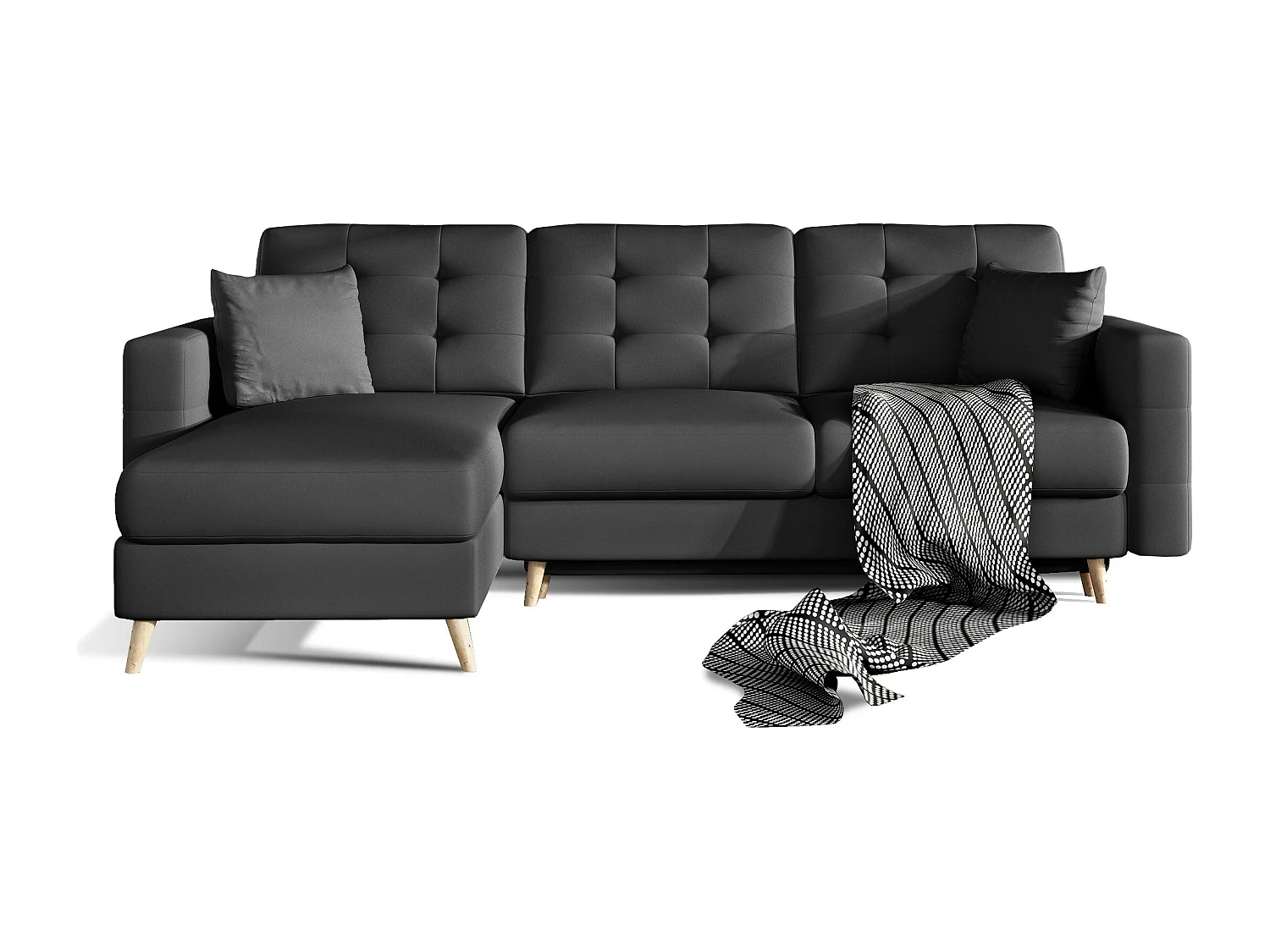 Canapé d'angle réversible et convertible simili cuir noir Anska 250cm