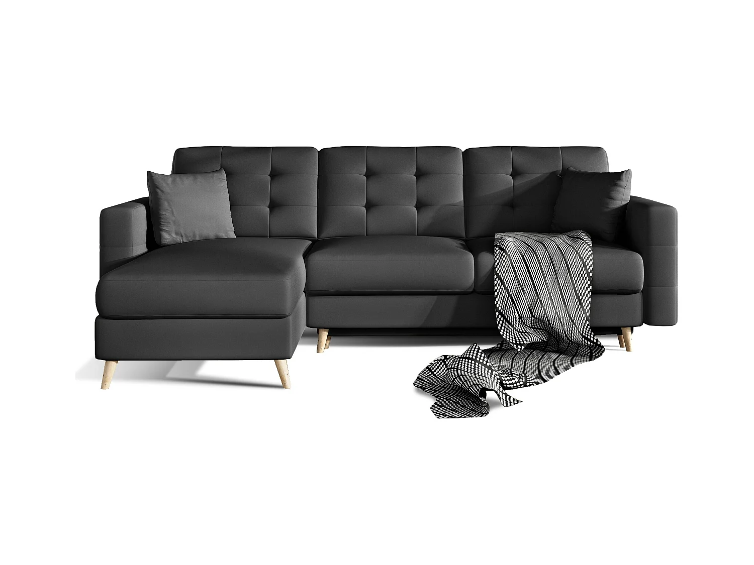 Canapé d'angle réversible et convertible simili cuir noir Anska 250cm