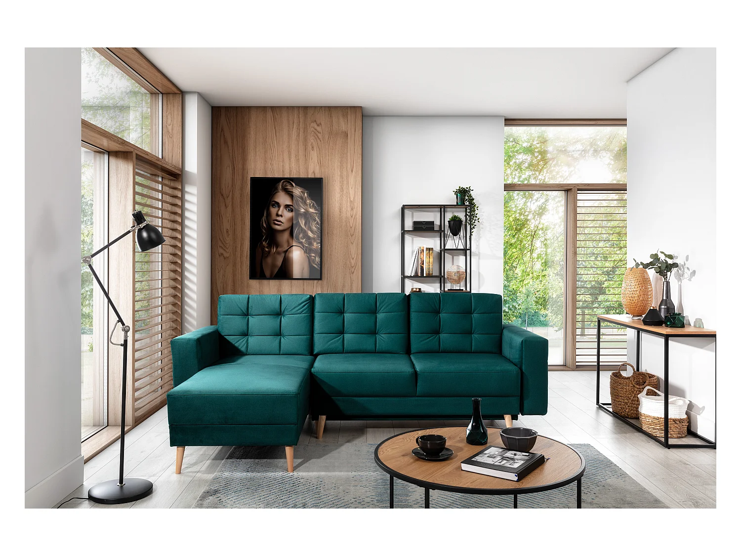 Canapé d'angle réversible et convertible simili cuir noir Anska 250cm