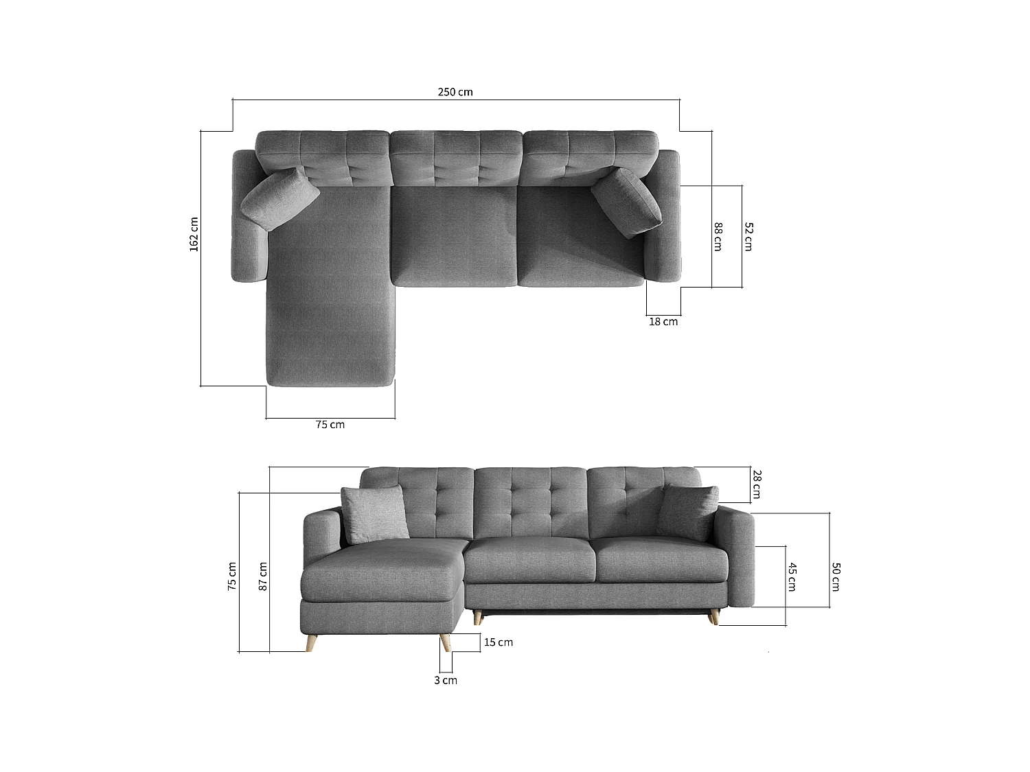 Canapé d'angle réversible et convertible simili cuir noir Anska 250cm