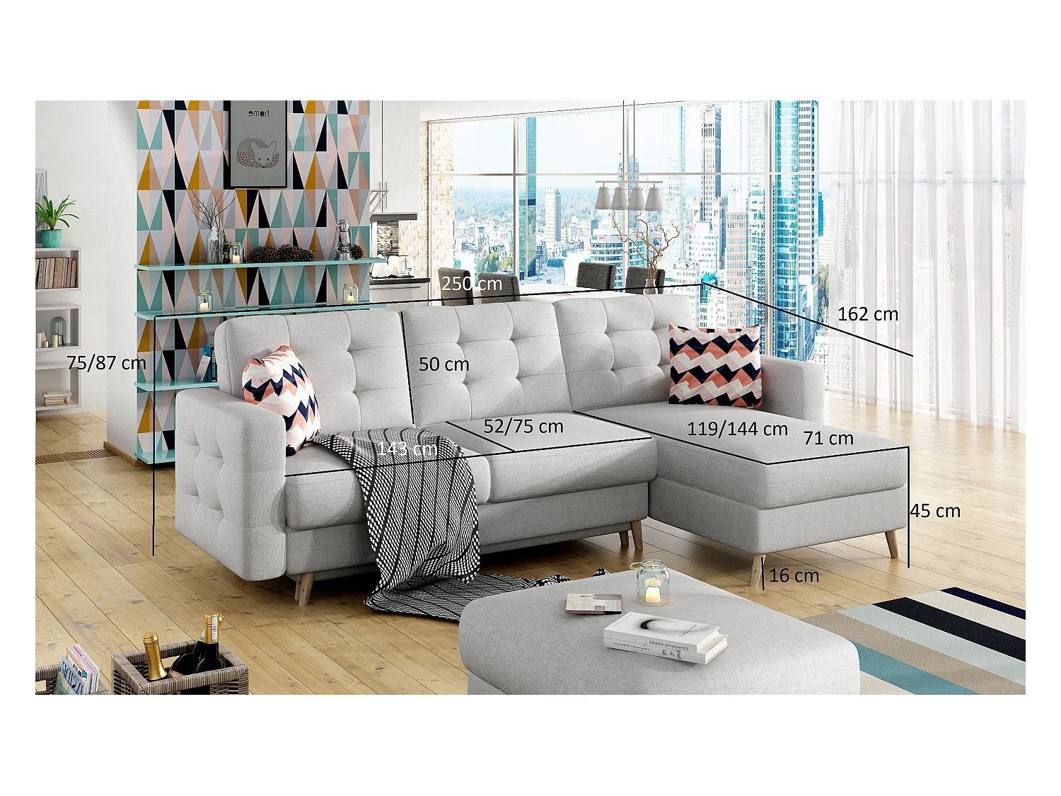 Canapé d'angle réversible et convertible simili cuir noir Anska 250cm