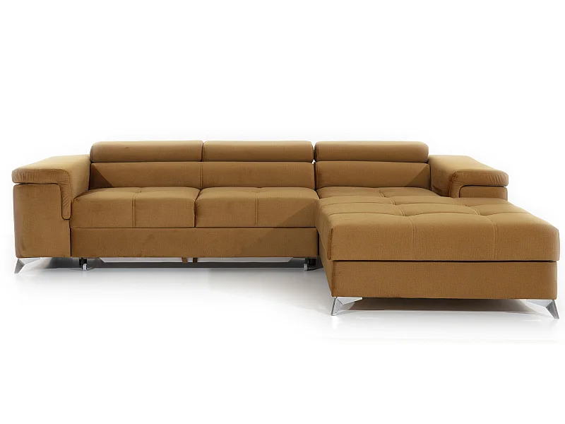 Canapé angle droit convertible velours marron orangé avec appuis-tête réglables Rikaro 280cm