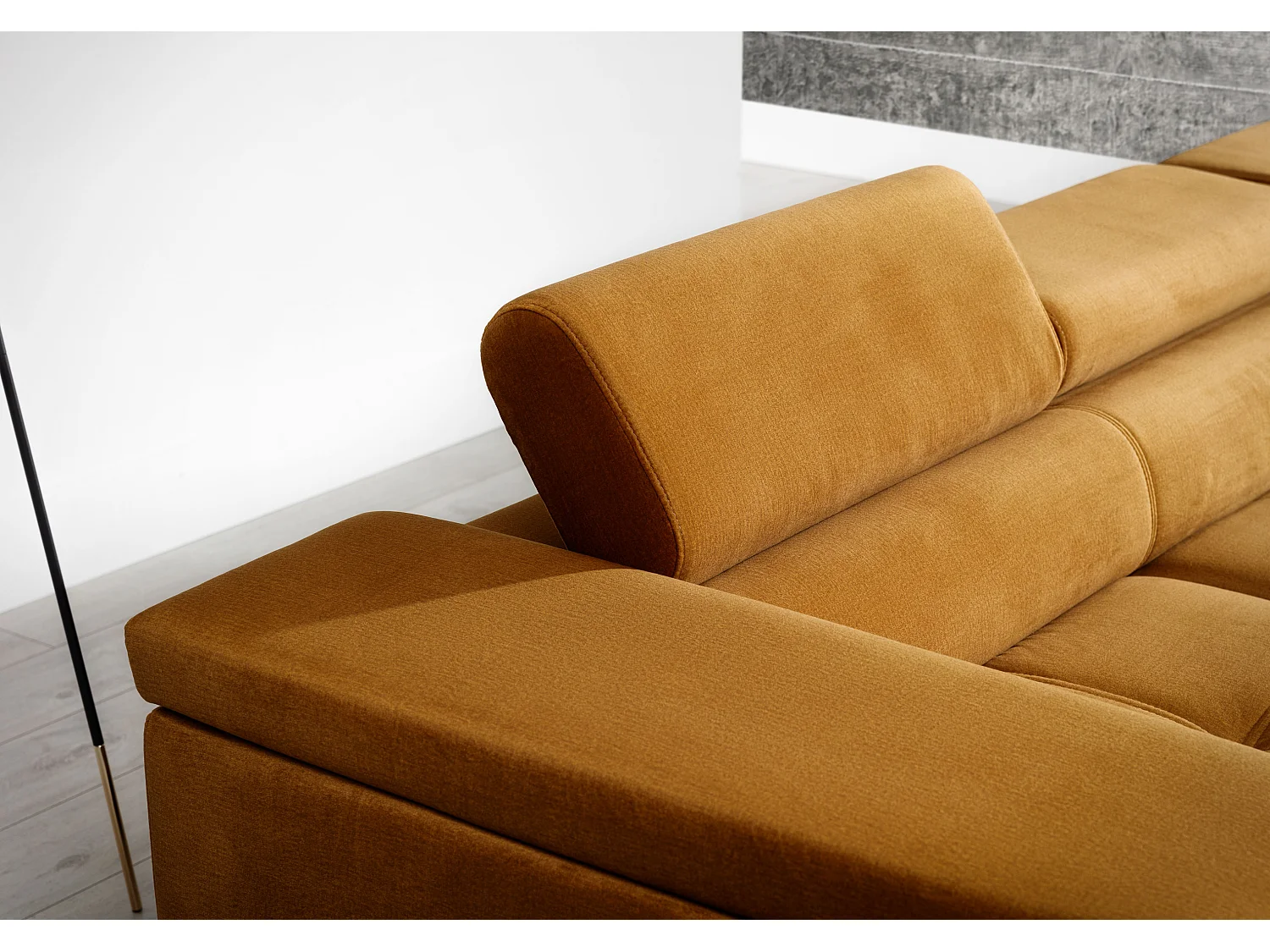 Fluwelen converteerbare hoekbank met verstelbare hoofdsteunen Rikaro 280 cm-Kleur Oranje-juiste hoek