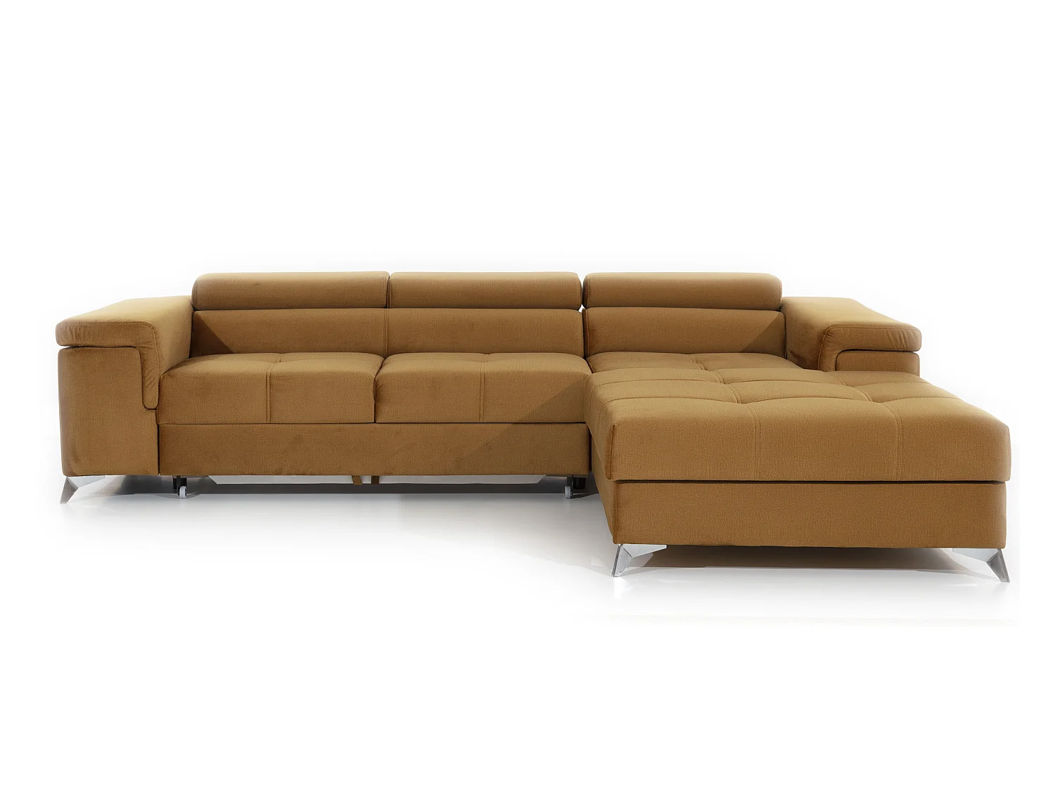 Canapé angle droit convertible velours marron orangé avec appuis-tête réglables Rikaro 280cm