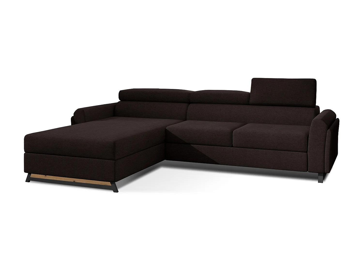 Canapé angle gauche convertible tissu marron avec appuis-tête réglables Mazerali 300cm
