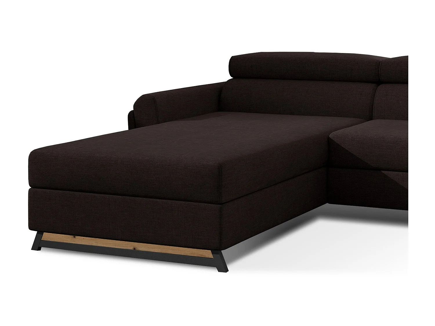 Canapé angle gauche convertible tissu marron avec appuis-tête réglables Mazerali 300cm