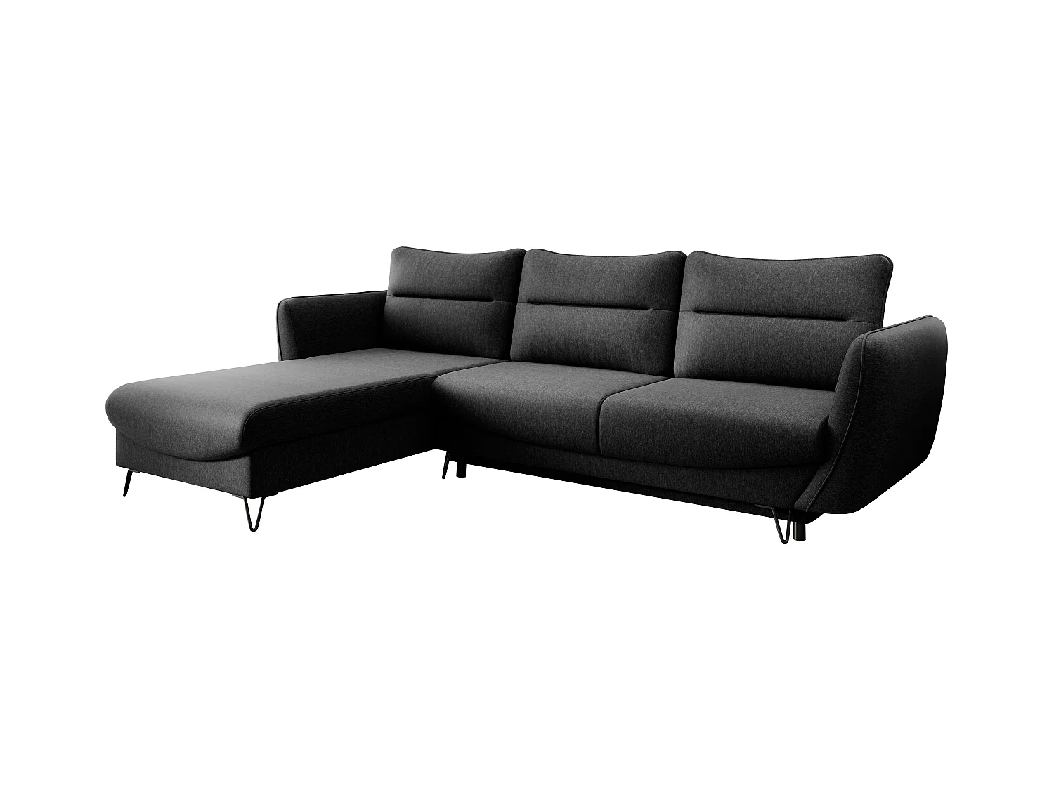 Canapé d'angle gauche convertible tissu noir Zurik 276cm