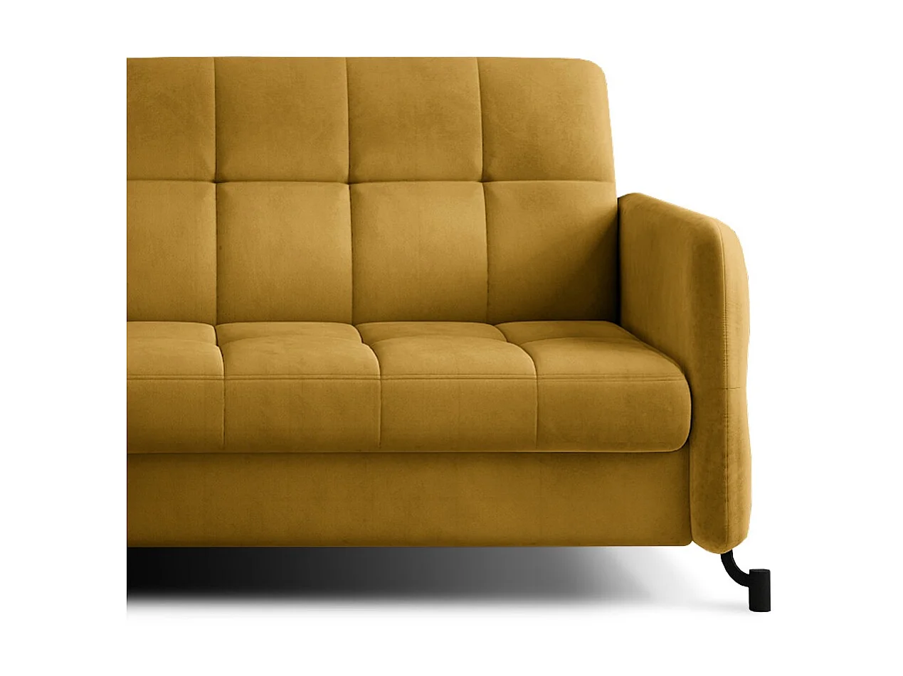 Canapé convertible angle gauche avec têtières réglables velours matelassé jaune Lory 225cm